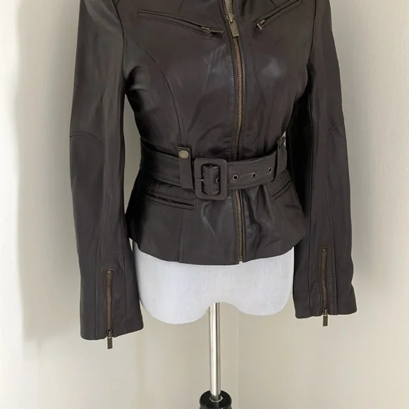Arden B brown leather moto jacket coat medium - Picture 5 of 13